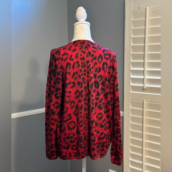 Talbots Womens Button Front 100% Merino Wool Cardigan Sweater Red & Black Size X - Picture 3 of 7